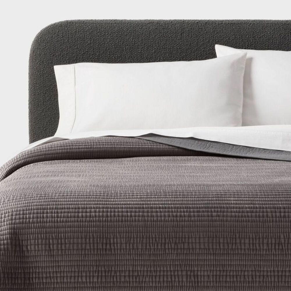 Threshold - Full/Queen Ruched Velvet Quilt Gray - Threshold Gray